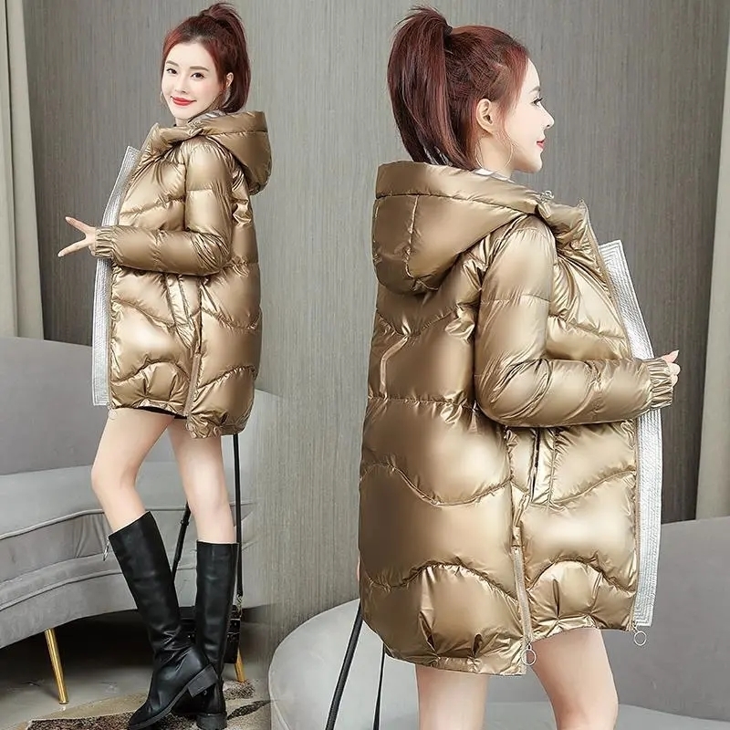 Women's Down Parkas Winter Jacka Kvinnor Glossy Cotton Hooded Parka Warm Female Padded Casual Outwear P985 220919