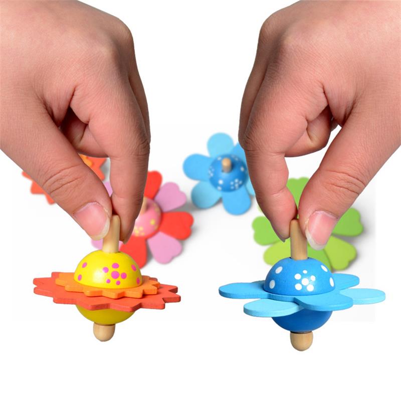 Wooden Colorful Relaxed Ornaments Mini Hand Spinner Flower Spinning Top Novelty Relieve Stress Spinner Toy Flowers