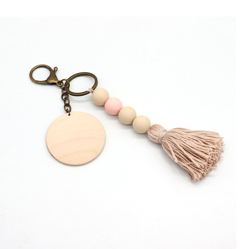 Silicone perlé porte-clés pendentif bricolage copeaux de bois gland porte-clés porte-clés porte-clés