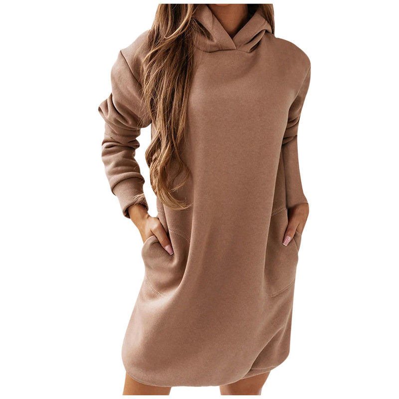 Casual Dresses Woman Sweatshirt Hoodies Autumn Winter Sweatshirts Warm Long Sleeve Solid Color Hooded Longsleeved Hoody 220919