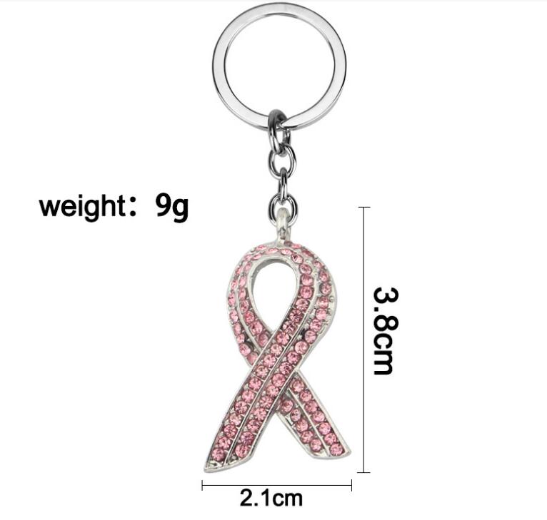 Offentlig reklam Br￶stcancer Awareness Keychains Macrame Pink Caring for Sign Ribbon Keychain Women Man Car Key Bag Decoration