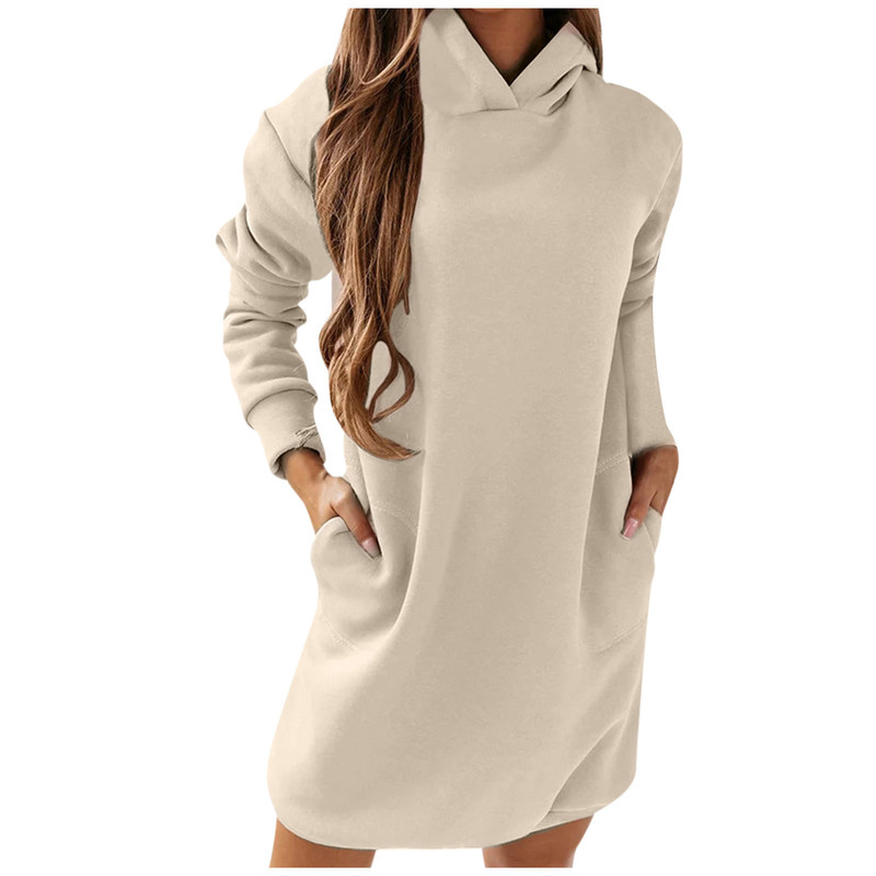 Casual Dresses Woman Sweatshirt Hoodies Autumn Winter Sweatshirts Warm Long Sleeve Solid Color Hooded Longsleeved Hoody 220919