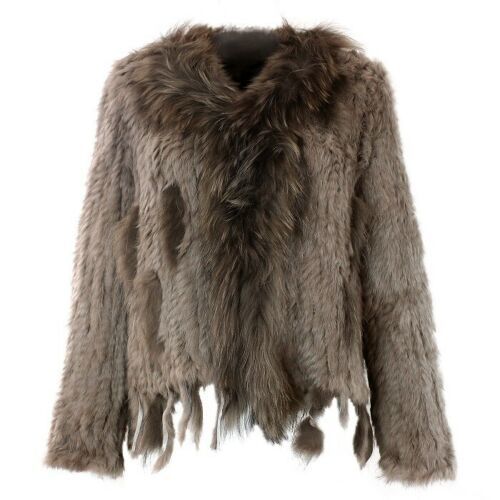 Women's Fur Faux Natural Knitted Rabbit Vest With fox raccoon Collar long sleeve fur coat with tassel customized overcoat large size 220919