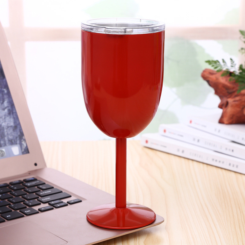 Gobelet à vin en acier inoxydable de 10oz, verres à vin rouge isolés à Double paroi, gobelet cadeau de mariage avec couvercle