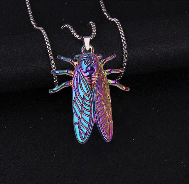 Titanium staal kleurrijke cicada hanger ketting heupmode sieraden hiphop mode sieraden