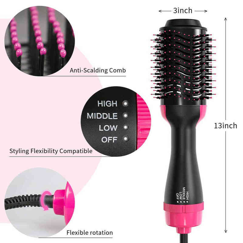 Bigoudis Lisseurs Droite / Boucles Sèche-cheveux en une étape Rouleau volumateur Air chaud électrique Curling Tangle Peigne démêlant Sèche-cheveux Brosse à air chaud T220916