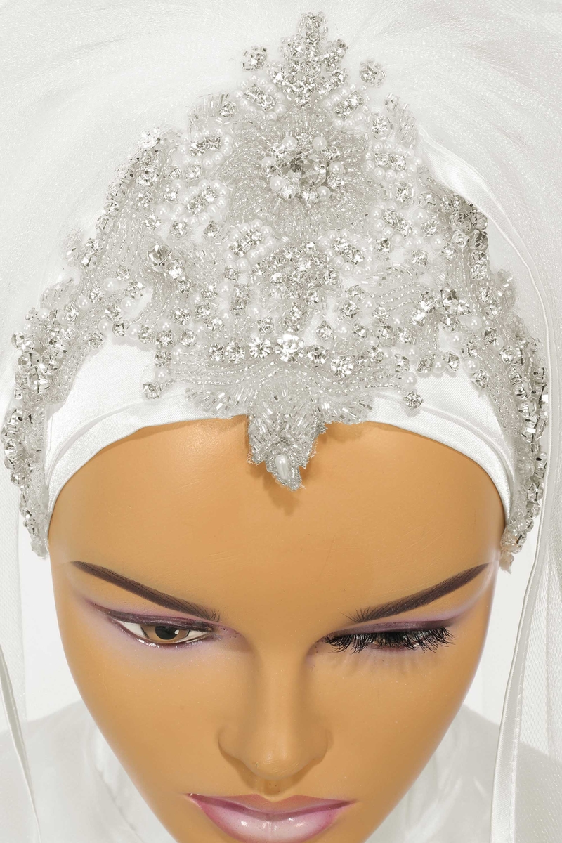 Mariage Musulman Voiles De Mariée 2023 Strass Cristaux Hijab De Mariée Couvrant La Tête Coude Longueur Turban Islamique Pour Les Mariées 2 Couches Foulard Ruban Bord Ivoire