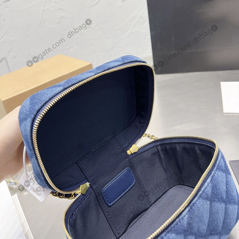 Bayanlar küçük vanity case tasarımcı çanta baskılı denim elmas desen klasik çanta metal deri kol tote çantaları zip6644666