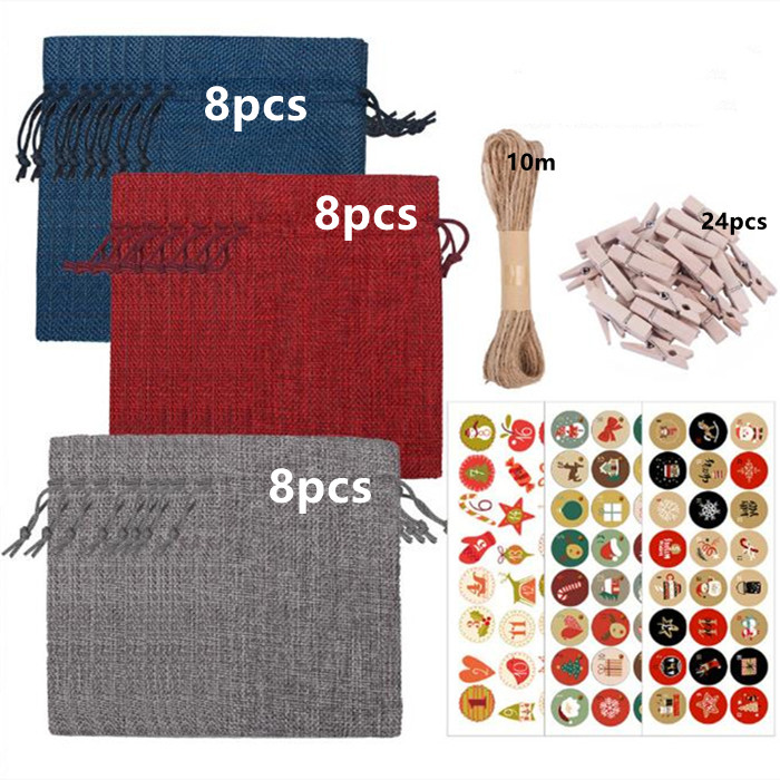 Christmas Sackcloth Bundle Pocket With Twine Clamps Christmas Bag Gift Set B6