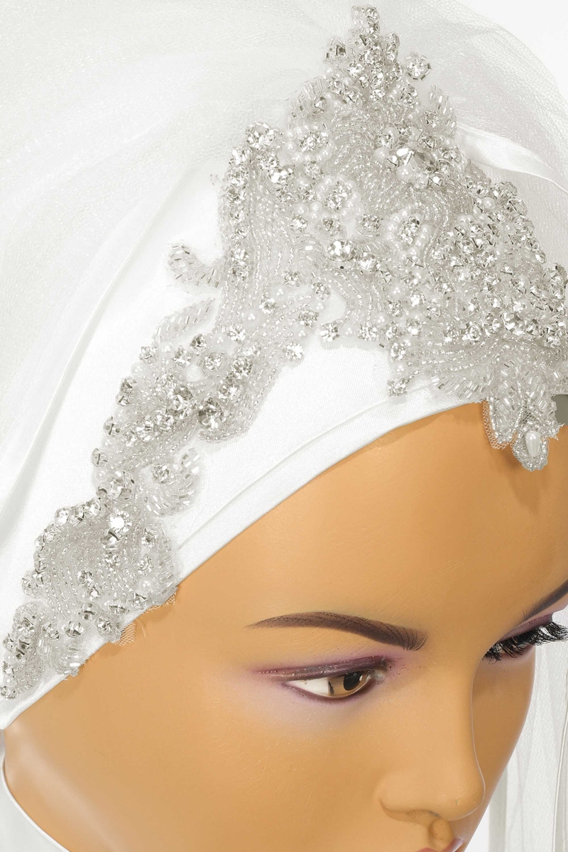 Moslim bruiloft Bridal Veils 2023 Rijnkristallen kristallen bruids hijab hoofd bedekken ellebooglengte islamitische tulband voor bruiden 2-laags hoofddoek lint rand ivoor