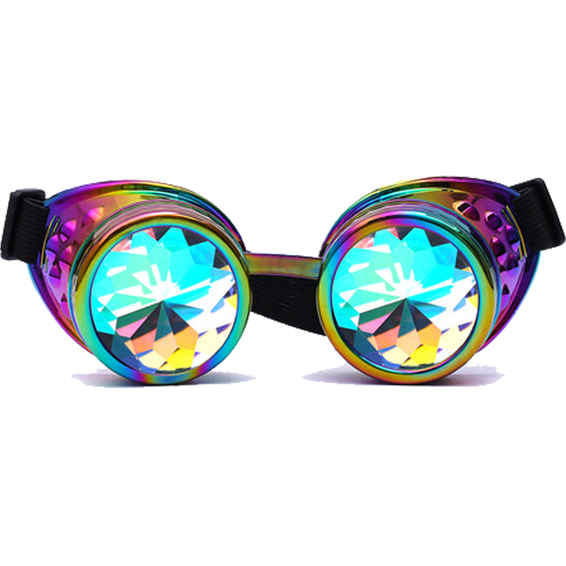 Solglasögon Florata Steampunk Goggles Kaleidoscope Rainbow Crystal Lenses Cosplay Vintage Glasses Welding Men Women Gotic Cool Eyewear 220920
