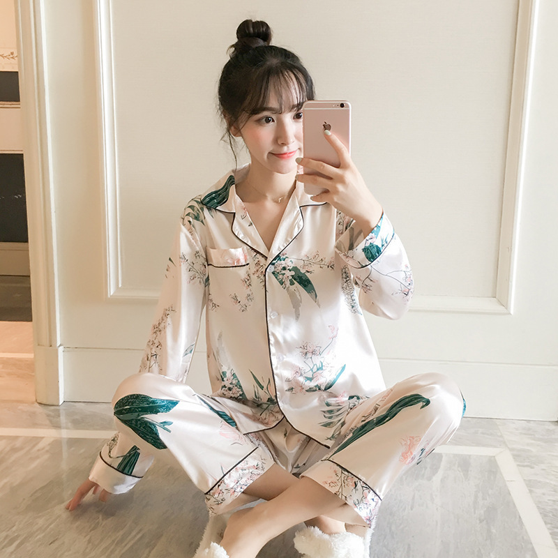 Women s Sleepwear Womens Silk Pajamas Sets Suit Cartoon Sexy Long Sleeve Satin Underwear Plus Size Lingere Home Clothes Loungewear 220920