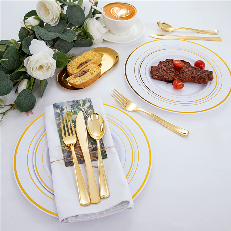 /lote de talheres de plástico dourado de plástico de mesa de mesa de mesa descartáveis ​​Facas Forks Spoon Wedding Birthday Party Decor Supplies