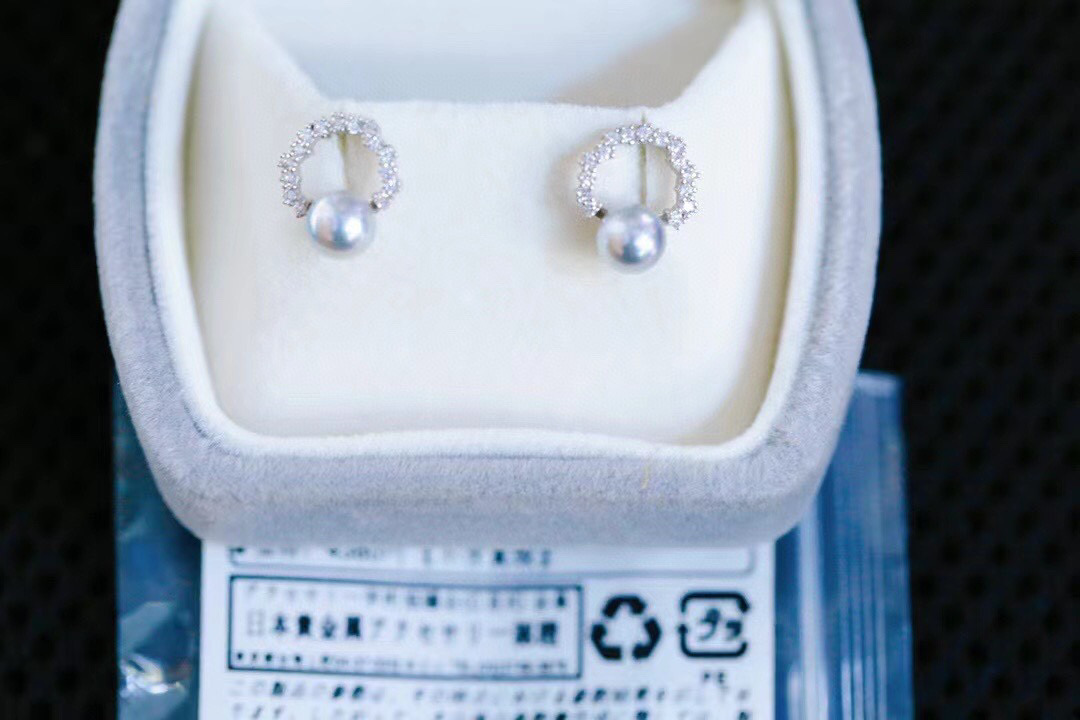 22091806 DiamondBox - Pearl Jewelry Kolczyki EAR STUTS Sterling 925 Silver Circle Akoya 5-6 mm Classic Round Rhinestone Zircronia 290G