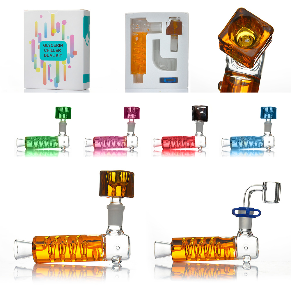 흡연 액세서리 14mm 글리세린 chiller 듀얼 키트 그릇이있는 오일 쿼터 뱅거 DAB 장비 물 파이프를위한 명확한 조인트 플라스틱 클립