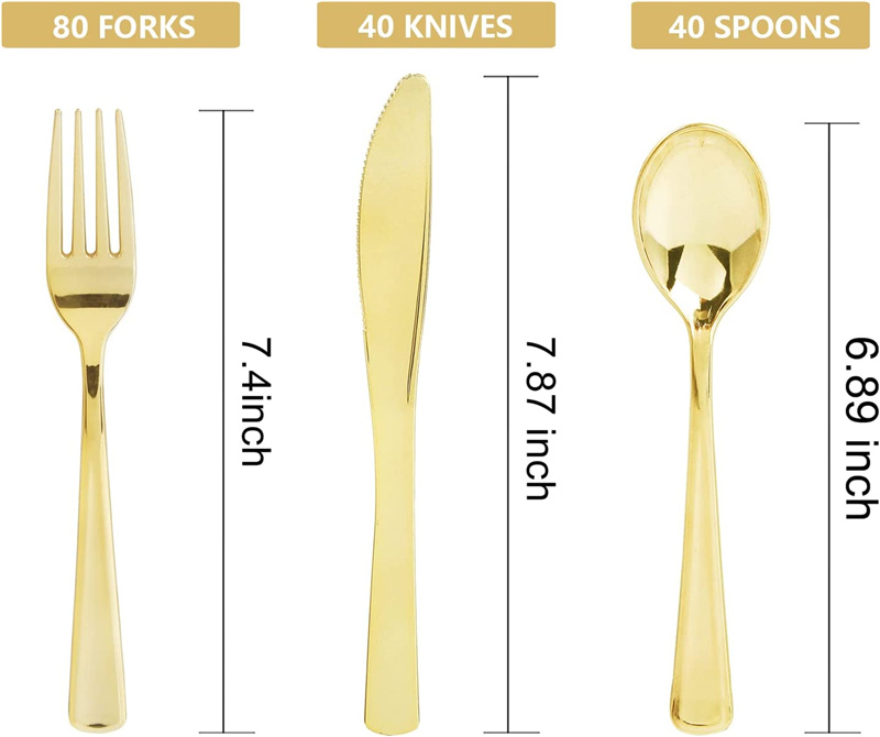 Stoviglie usa e getta Coltello d'oro e forchetta cucchiaio Articoli la tavola di compleanno Forniture feste in oro rosa argento Coltelli da frutta Cucchiaio da dessert