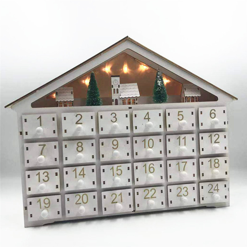 Decoraciones navideñas LED blanco Calendario de Adviento de madera de 24 días Iluminación con pilas 24 cajones de almacenamiento Casa Decorar el hogar 220920