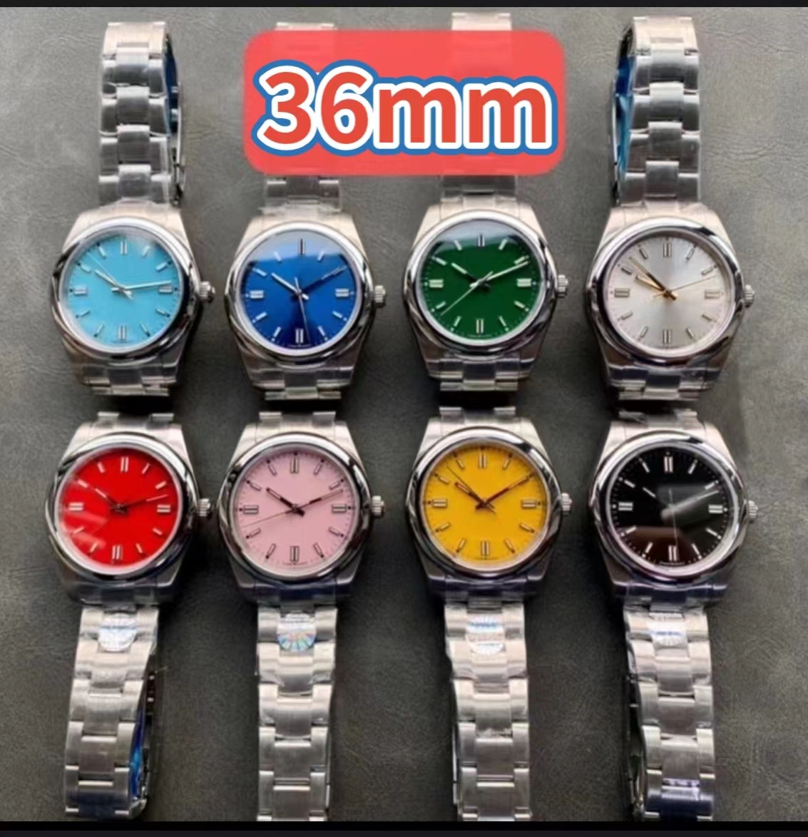 Ladies Mechanical Watch 36mm Silver Case Japanese Original 2813 Movement Automatic Winding Sapphire Glass Face Multicolor Perpetual Watch