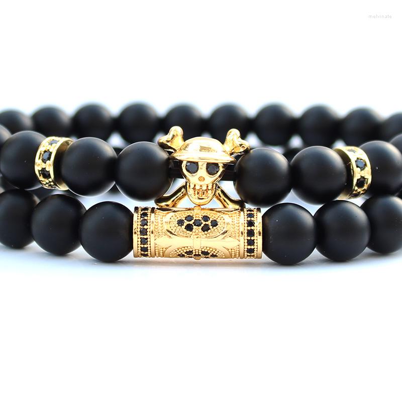 Strand One Piece Skull Natural Stone kralen Braclets voor vrouwen Bransoletki Pulseras Hombre Mens Jewelly Bracelet Set Brazalete 2730