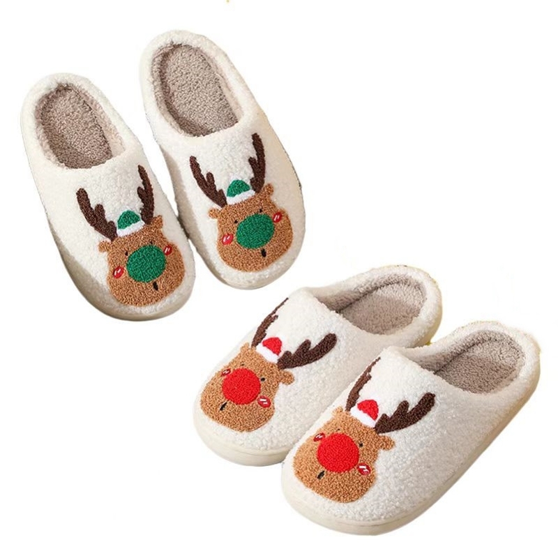 Zapatillas llegada regalo de Navidad lindo patrón de alce de dibujos animados invierno cálido interior dormitorio zapatos para adultos 220921