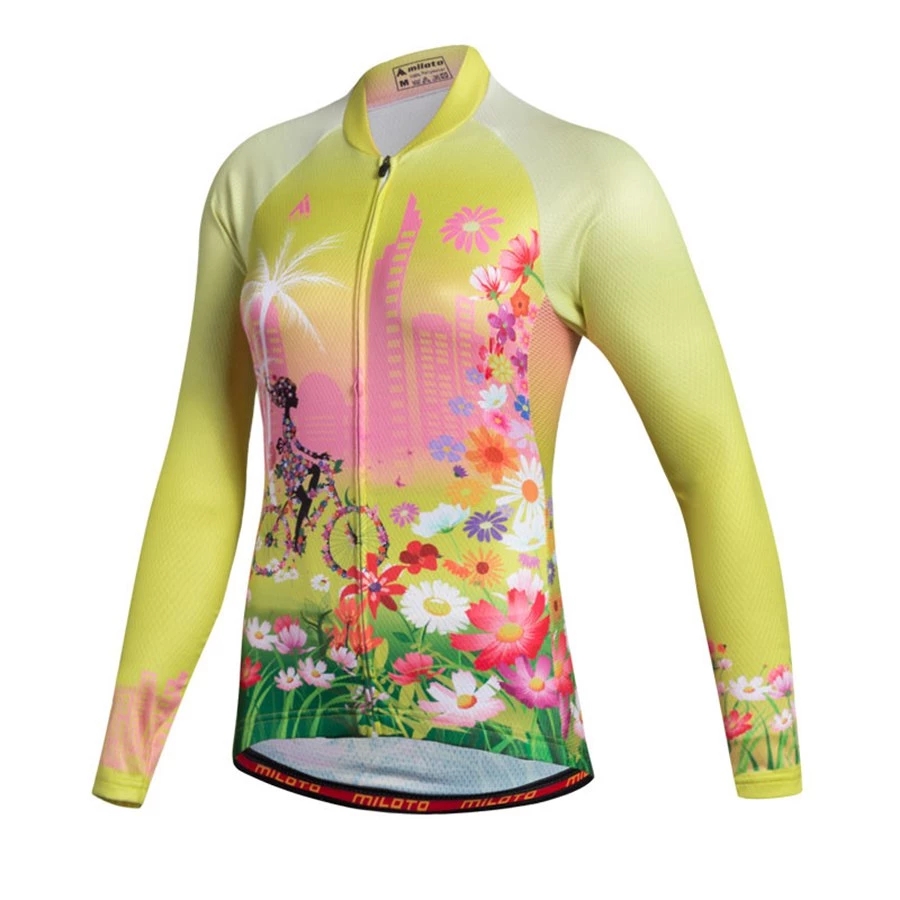 2023 Pro Women Flower Angel Winter Cycling Jersey Set Long Sleeve Mountain Bike Cycling Clothing Breathable MTB Bicycle Clothes Wear Suit B17