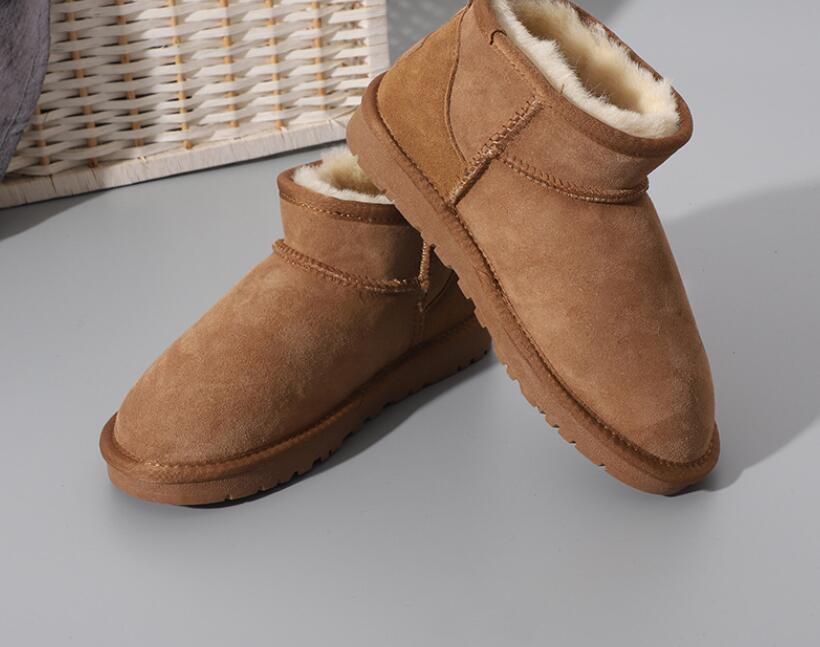 Nouvelles femmes cheville Mini bottes de neige en peau de mouton en peluche garder au chaud bottes carte sac à poussière court U5854 doux confortable chaussures décontractées beau cadeau