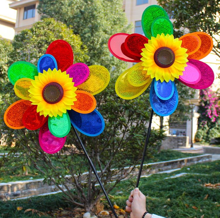 Garden Decorations Rainbow Pinwheels Sunflower Whirligig Wind Spinner Large Windmill Toys for Yard Lawn Art Decor Baby Kids Toy SN6791