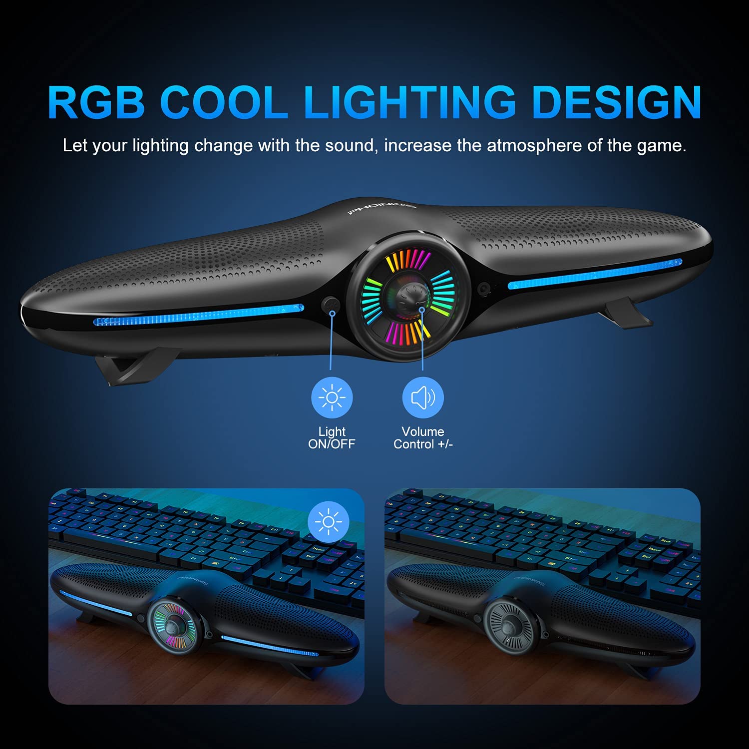PC -Gaming -Lautsprecher Desktop -Soundbar für Computer -Laptop -Tablets Stereo mit passiven Kühler RGB Light -Lautsprecher3174266 verdrahtet
