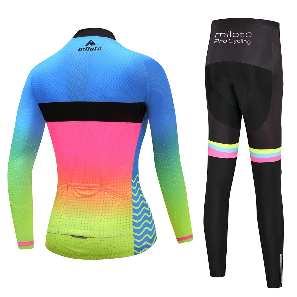 2024 Pro Frauen rosa grüne Winter Radfahren Jersey Set Long Sleeve Mountain Bike Cycling Cloding Atmungsfreie MTB -Fahrradkleidung tragen Anzug B17