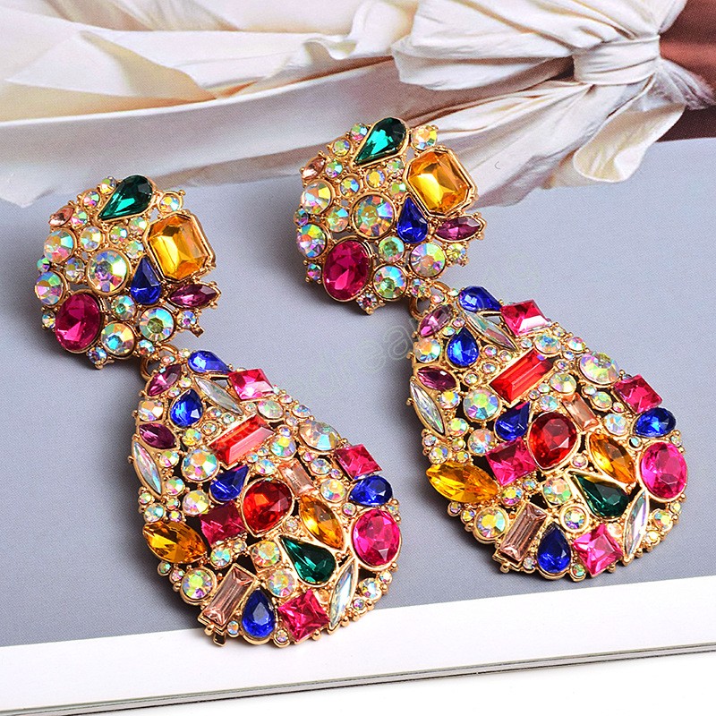 Cristalli colorati Orecchini pendenti Accessori di gioielli le donne Tendenza moda Strass Pendientes Bijoux