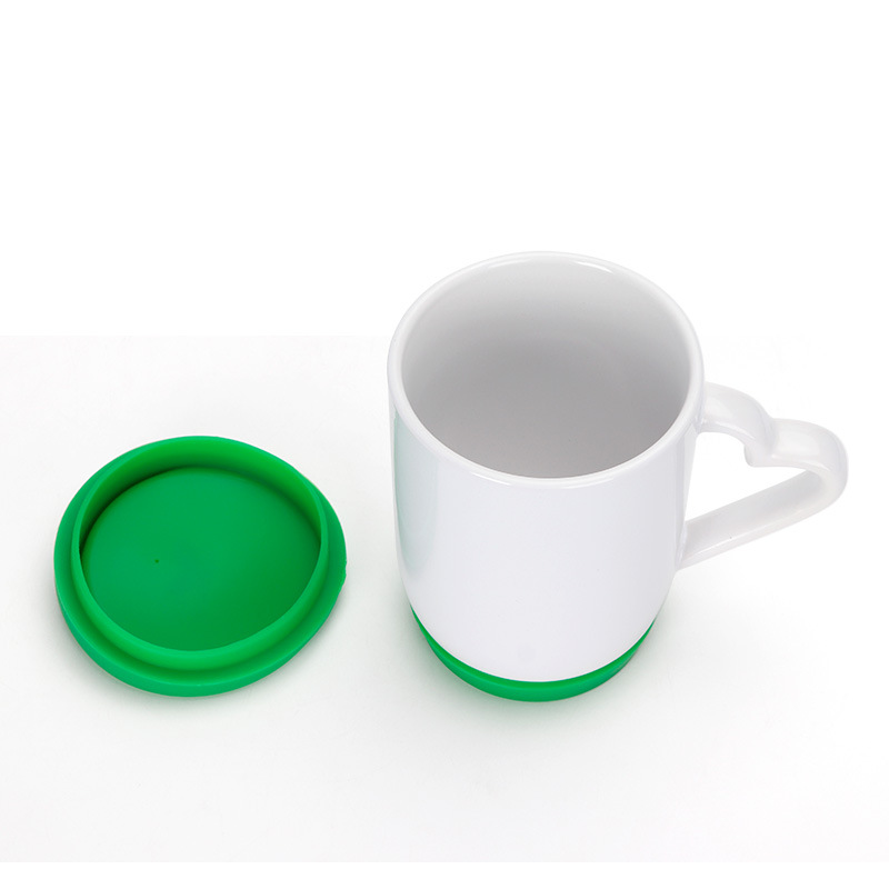 Tasses en céramique par sublimation de 12oz, tasse à café avec poignée en forme de cœur, impression DIY avec dessous de verre et couvercle en Silicone Z11