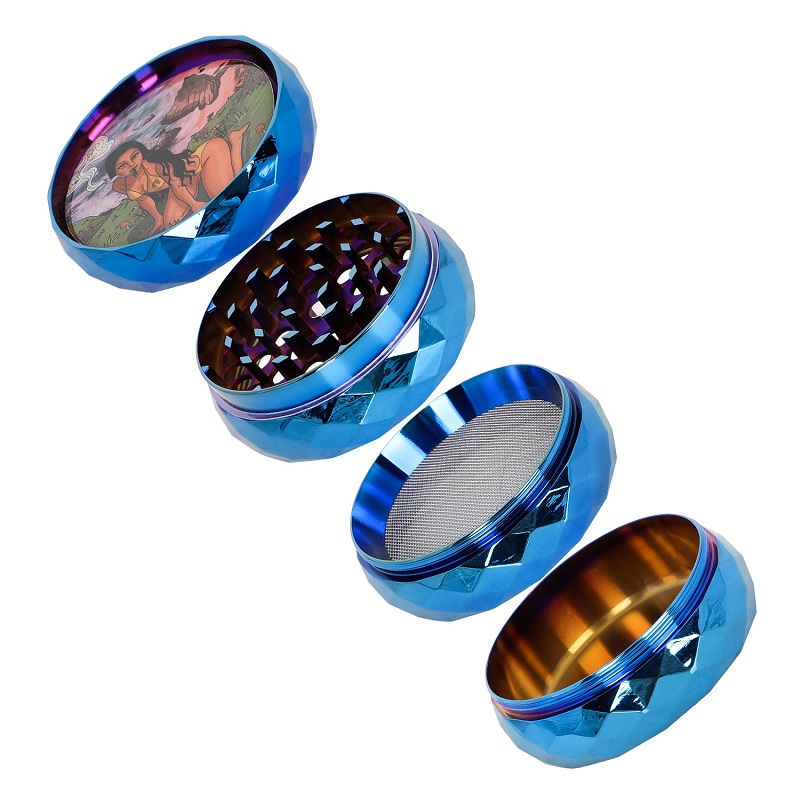 Lady Hornet Smoking Grinder 63mm Metal Tobacco 4 -Layer Zinc Alloy Glacier Blue Diamond Section Grinder