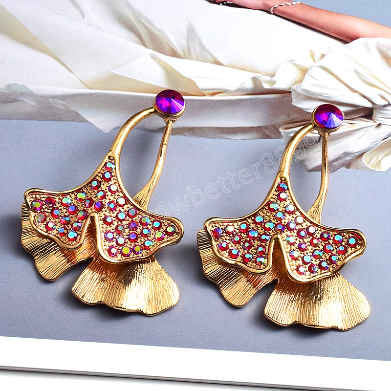 Mode Feuille Dangle Boucles D'oreilles Classique Métal Cristaux Boucle D'oreille Bijoux Accessoires Pour Femmes