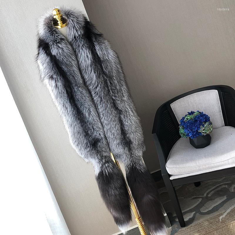 Lenços Mulheres Luxo Real Pele Grande Xale Inverno Natural Full Pelt Silver Scarf Dupla Face Envoltório Quente com Tail1642