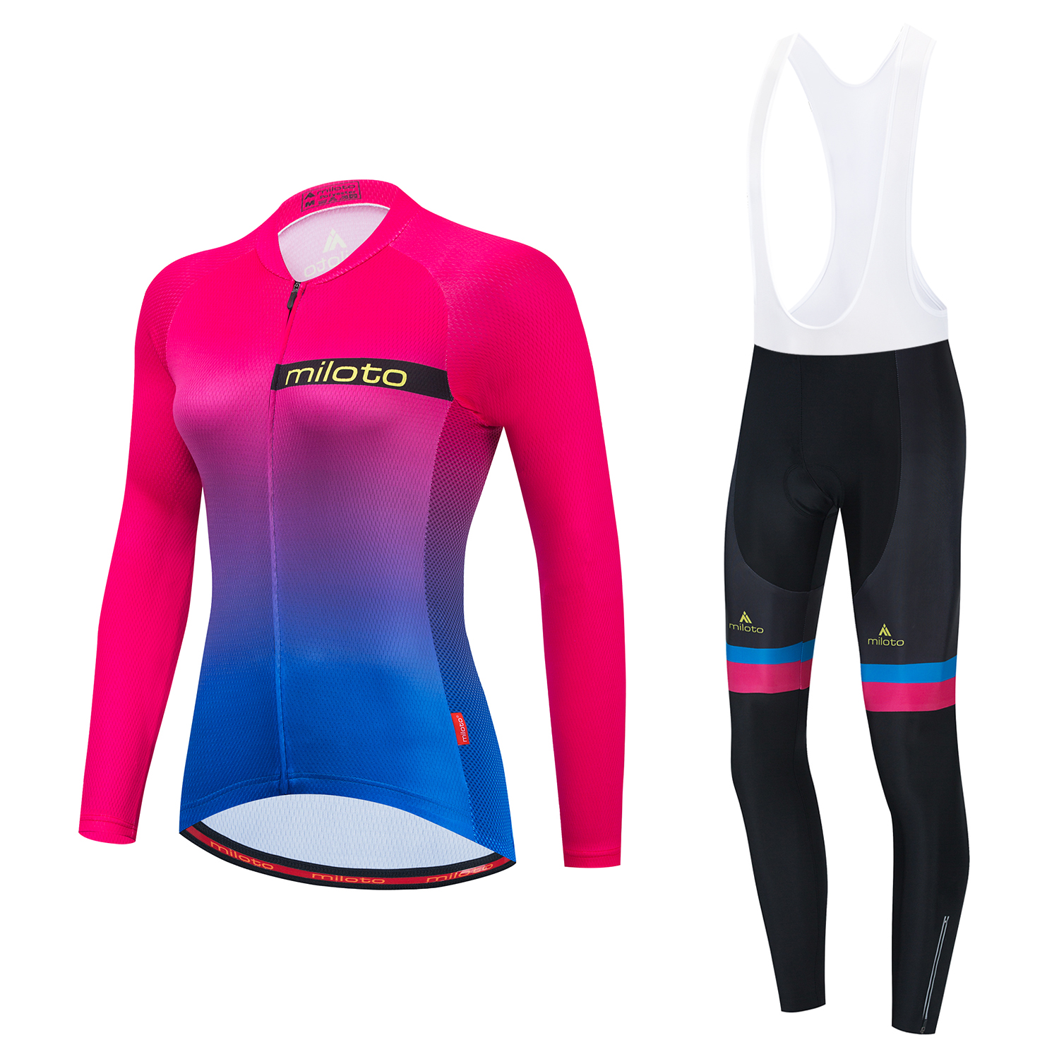 2024 Pro Women Women Pink Blue Winter Cycling Jersey Conjunto de manga longa Roupas de bicicleta de montanha de bicicleta de bicicleta Bicicleta MTB respirável Use terno B17