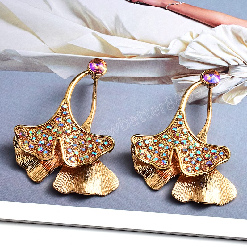 Mode Feuille Dangle Boucles D'oreilles Classique Métal Cristaux Boucle D'oreille Bijoux Accessoires Pour Femmes