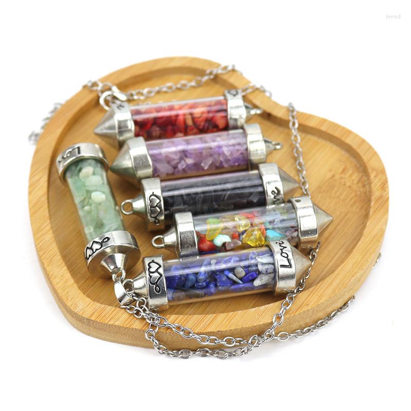 Chaînes Gravier coloré Souhaitant Bouteille Reiki Guérison Cristal Pierre Naturelle Améthyste Aventurines Chakra Collier Pour Femmes Bijoux302s