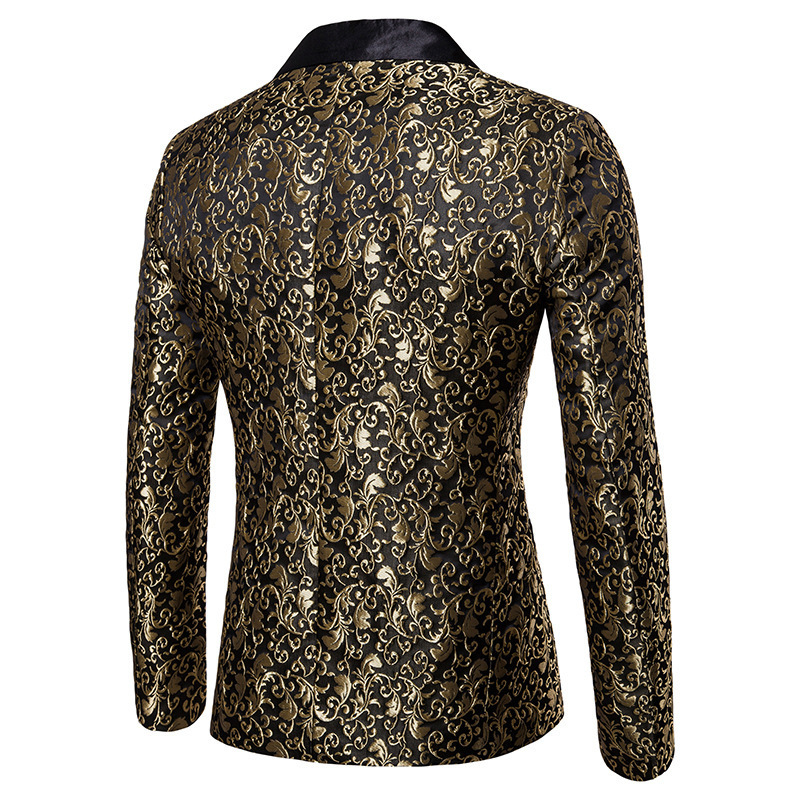 Costumes pour hommes Blazers Gold Jacquard Bronzing Floral Men Brand Mens Patchwork One Button Jacket Party Stage Singer Costume Homme 220920