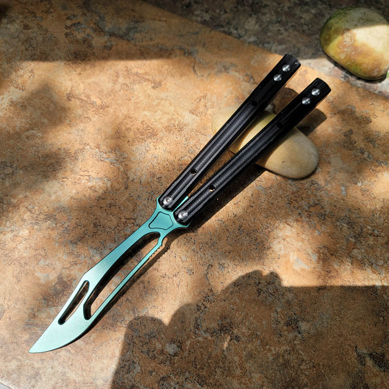 Yeni Theone Balisong Orca Kelebek Eğitmeni Eğitim Bıçağı Titanyum Bıçak Keskin Değil Siyah G10 Kanal Kolu Salıncak Jilt Bıçakları EX10 Chimera Hom Cyoz Triton Kalamar BM51