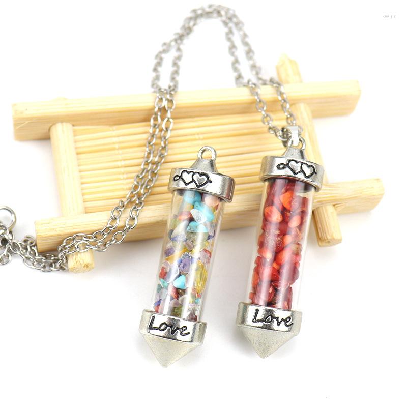 Kettingen Kleurrijke Grind Wens Fles Reiki Healing Crystal Natuursteen Amethist Aventurijnen Chakra Ketting Voor Vrouwen Jewelry223M