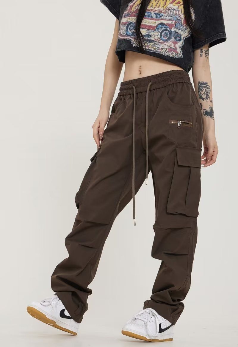 Damesbroeken Amerikaanse Pocket Cargo Pant High Street Vintage losse rechte broek Oversized bruin Casual Street Y2K broek 220921