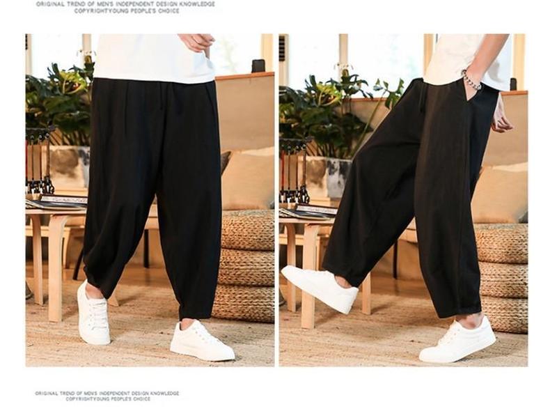 Men's Jeans Japanese Loose Cotton Linen Pants Male Summer Breathable Solid Color Trousers Fitness Streetwear Plus Size M-5XL 220920