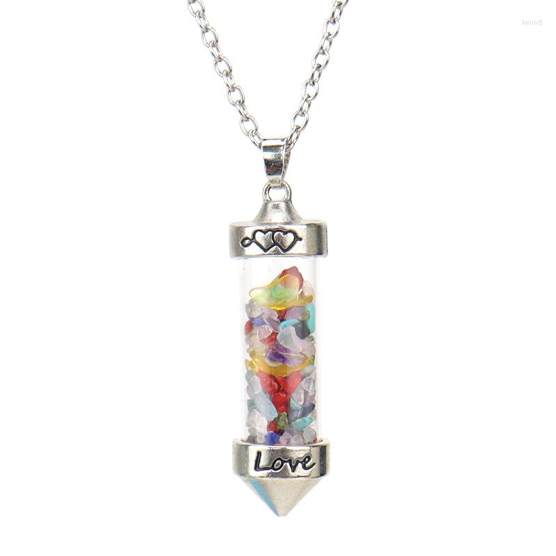 Kettingen Kleurrijke Grind Wens Fles Reiki Healing Crystal Natuursteen Amethist Aventurijnen Chakra Ketting Voor Vrouwen Jewelry223M