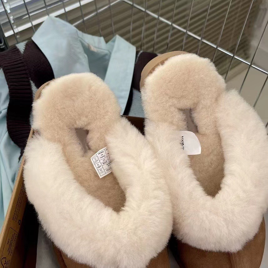 Women's Australia Scuffs Fur Slippers Chestnut Black Charcoal Platform Sheepskin Suede Shearling Slides Furry Fluff Sandal Plus Small Big Lady Size Winter Shoes