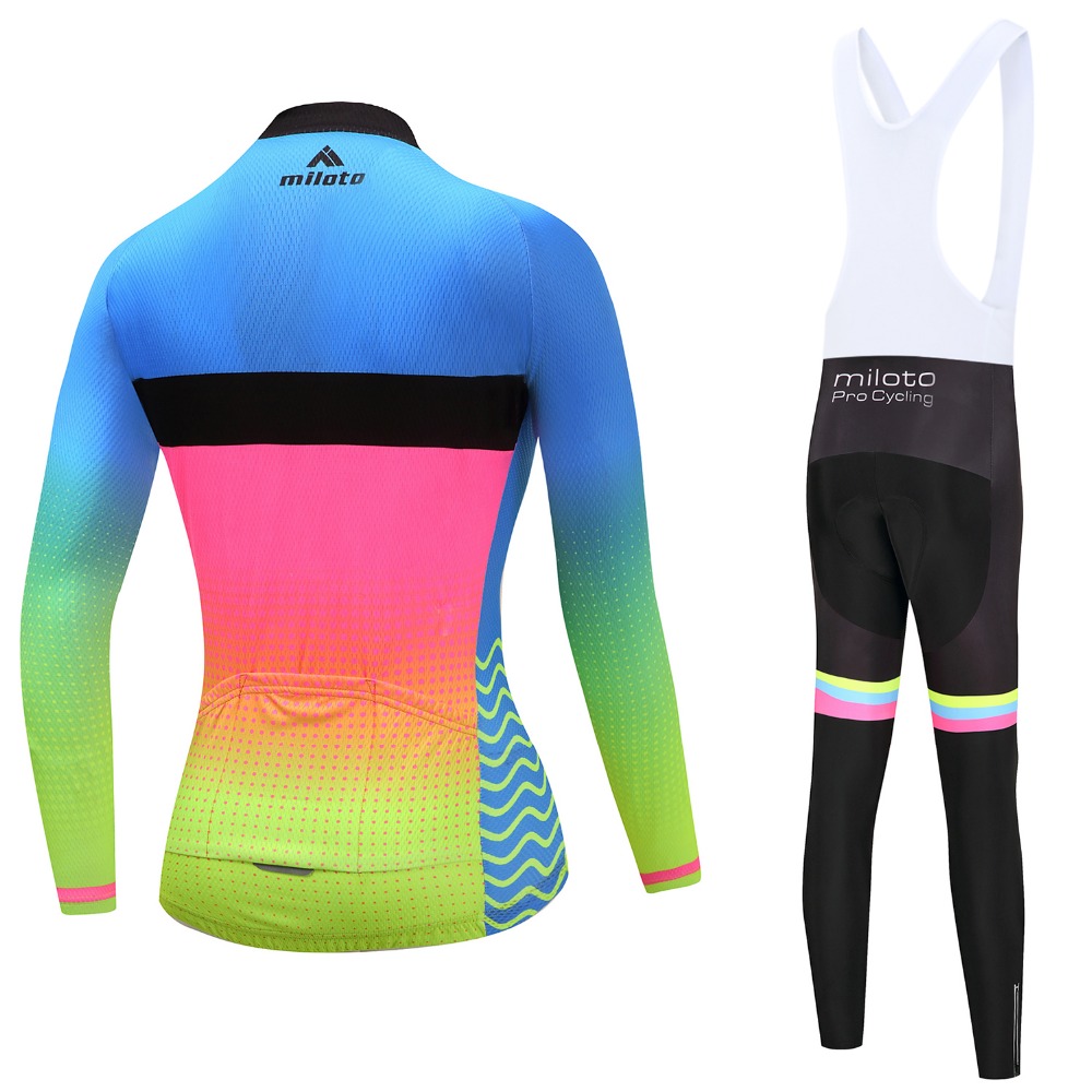 2024 Pro Frauen rosa grüne Winter Radfahren Jersey Set Long Sleeve Mountain Bike Cycling Cloding Atmungsfreie MTB -Fahrradkleidung tragen Anzug B17