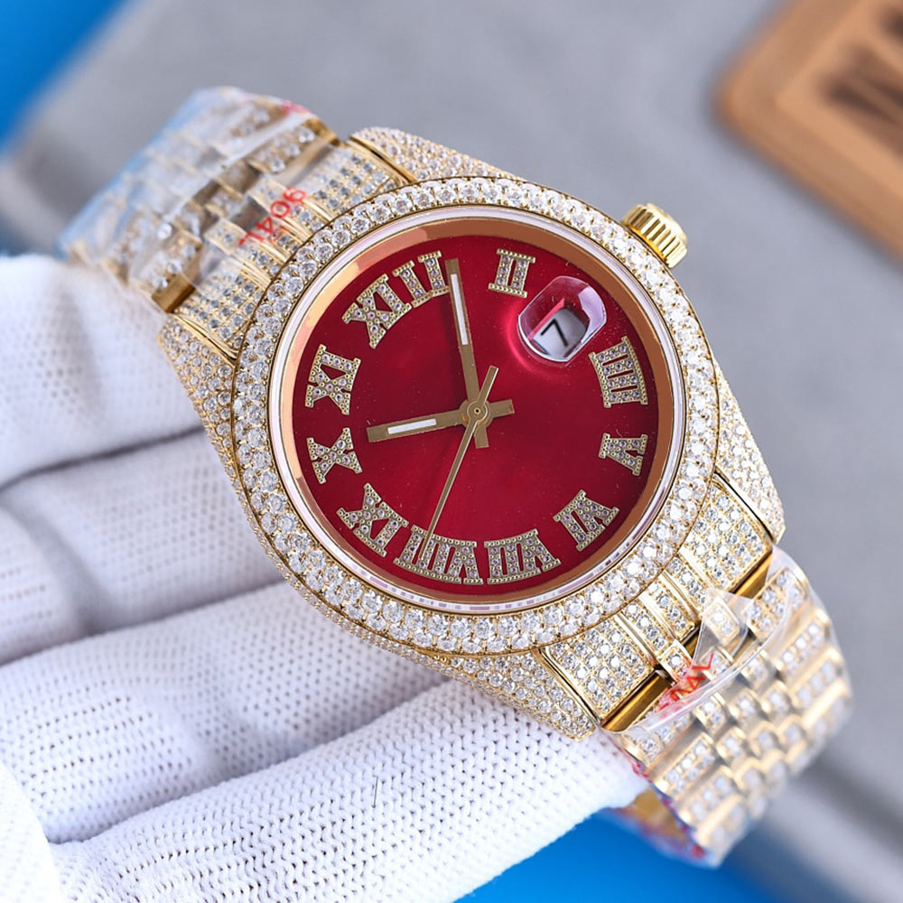 Diamantuhr für Herren, automatische mechanische Uhren, Saphirglas, 41 mm, mit diamantbesetztem Stahlarmband, Business-Armbanduhr, Montre de Luxe-Bling-Zifferblatt, Lünettenband