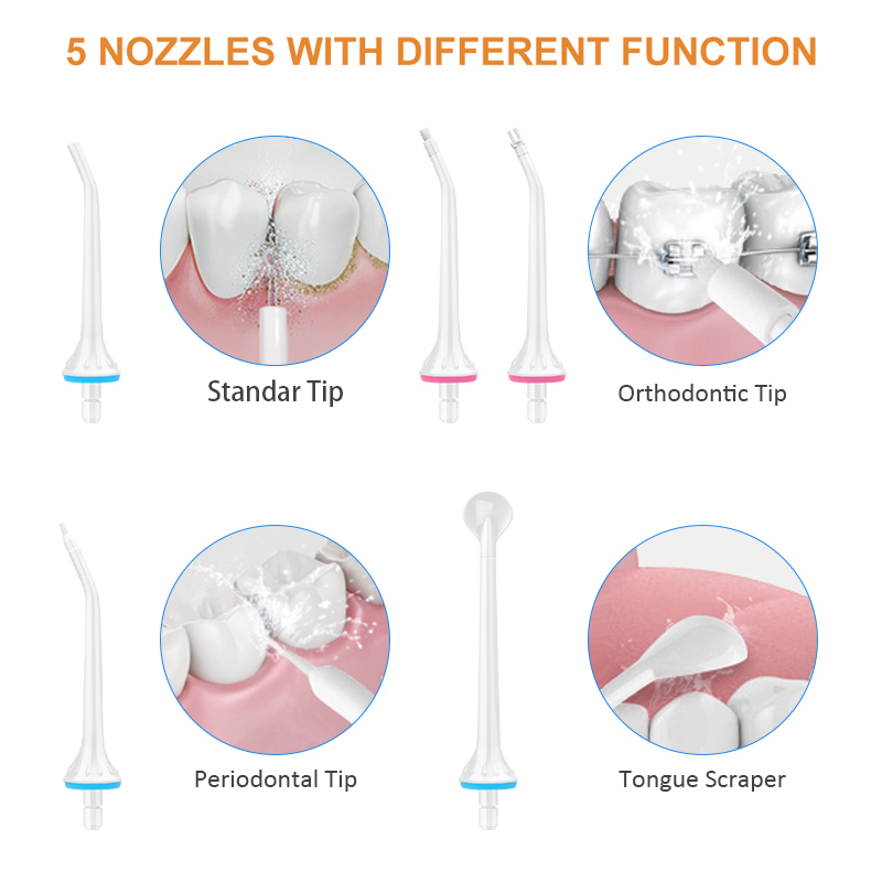 Outros Modos de Irrigador de Higiene Oral 5 Modos USB FLOSSOR DE ÁGUA DO DENTAL DETEL RECHARGELECIMENTE 300 ml de dentes de tanques limpador 6 bico 220921