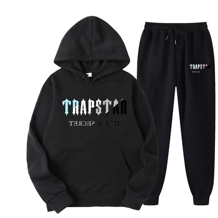 FW22 TRAPSTAR Tryckt Streetwear Herr Dam Träningsoverall Fleece Varm Tvådelad Set Hoodie Byxor Set Sweatshirts Jogging Man