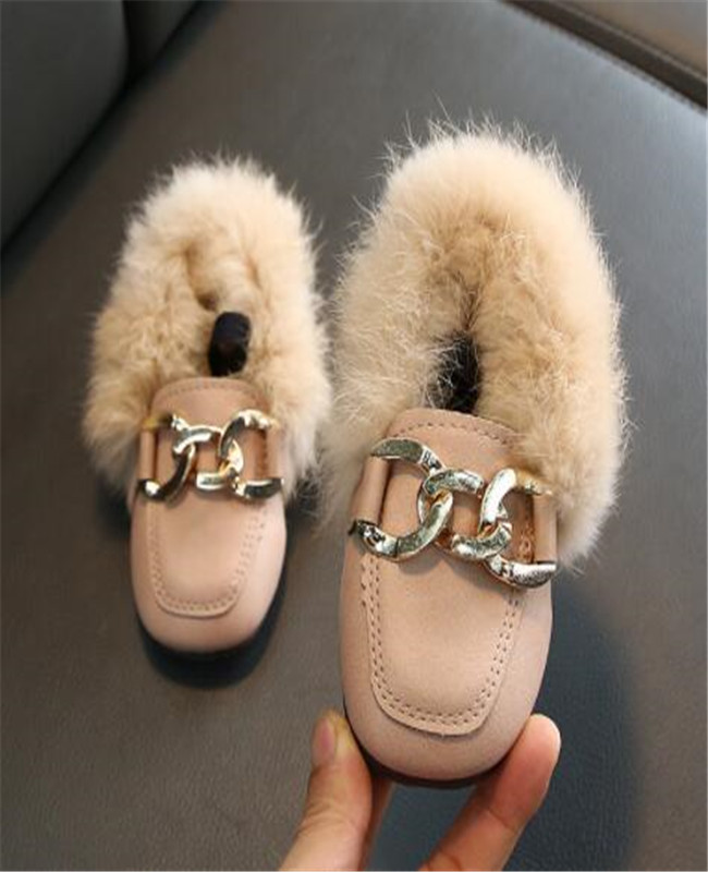 Barn mode sneaker pojkar flickor skor kanin päls stövlar vinter höst barn loafers childr småbarn baby varm skor