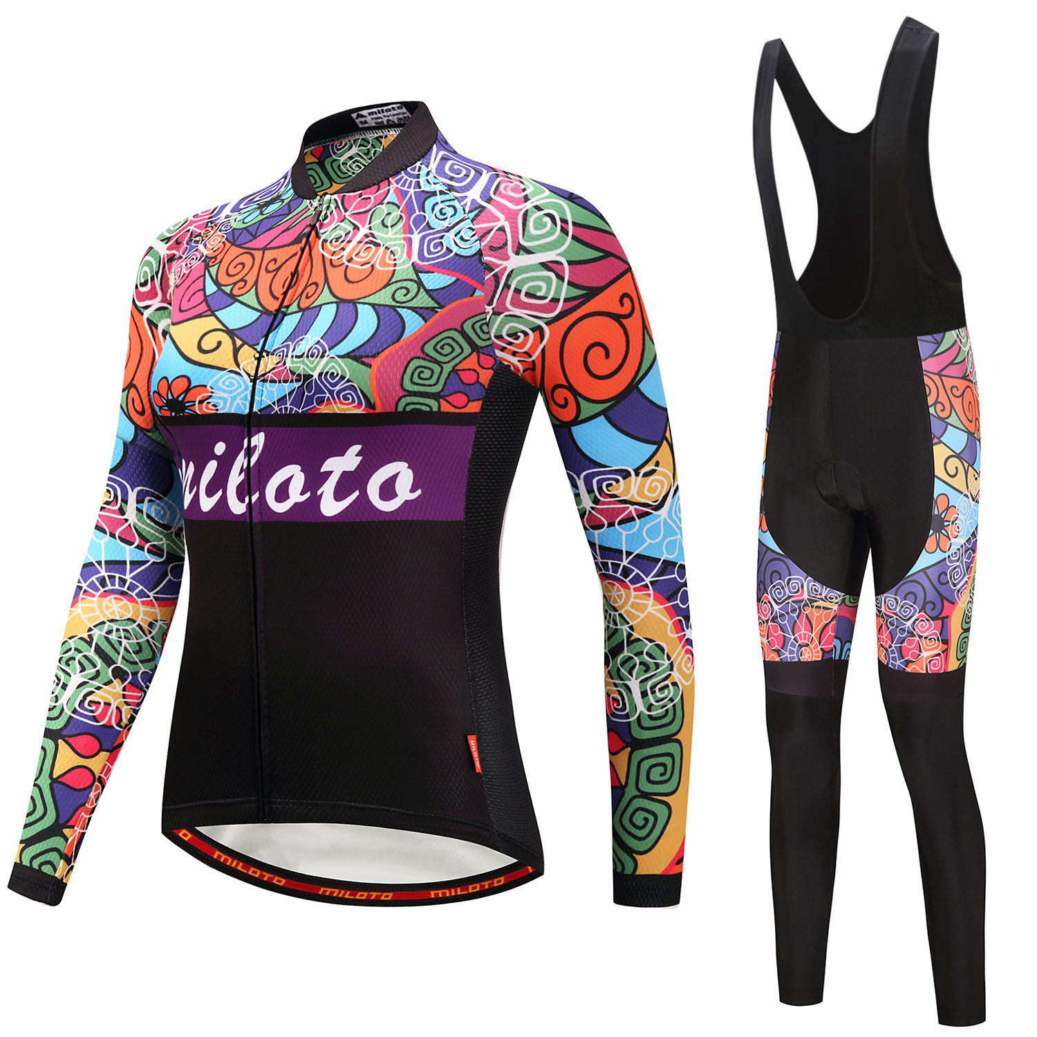 2024 Pro Women Retro Paint Winter Cycling Jersey Set Long Sleeve Mountain Bike Cycling Clothing Breathable MTB Bicycle Clothes Wear Suit B17